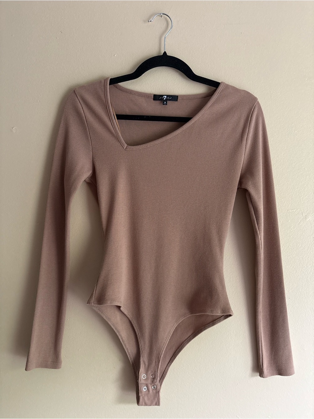 7 For All Mankind Long Sleeve Asymmetric Neck Ribbed Bodysuit Brown Size Small